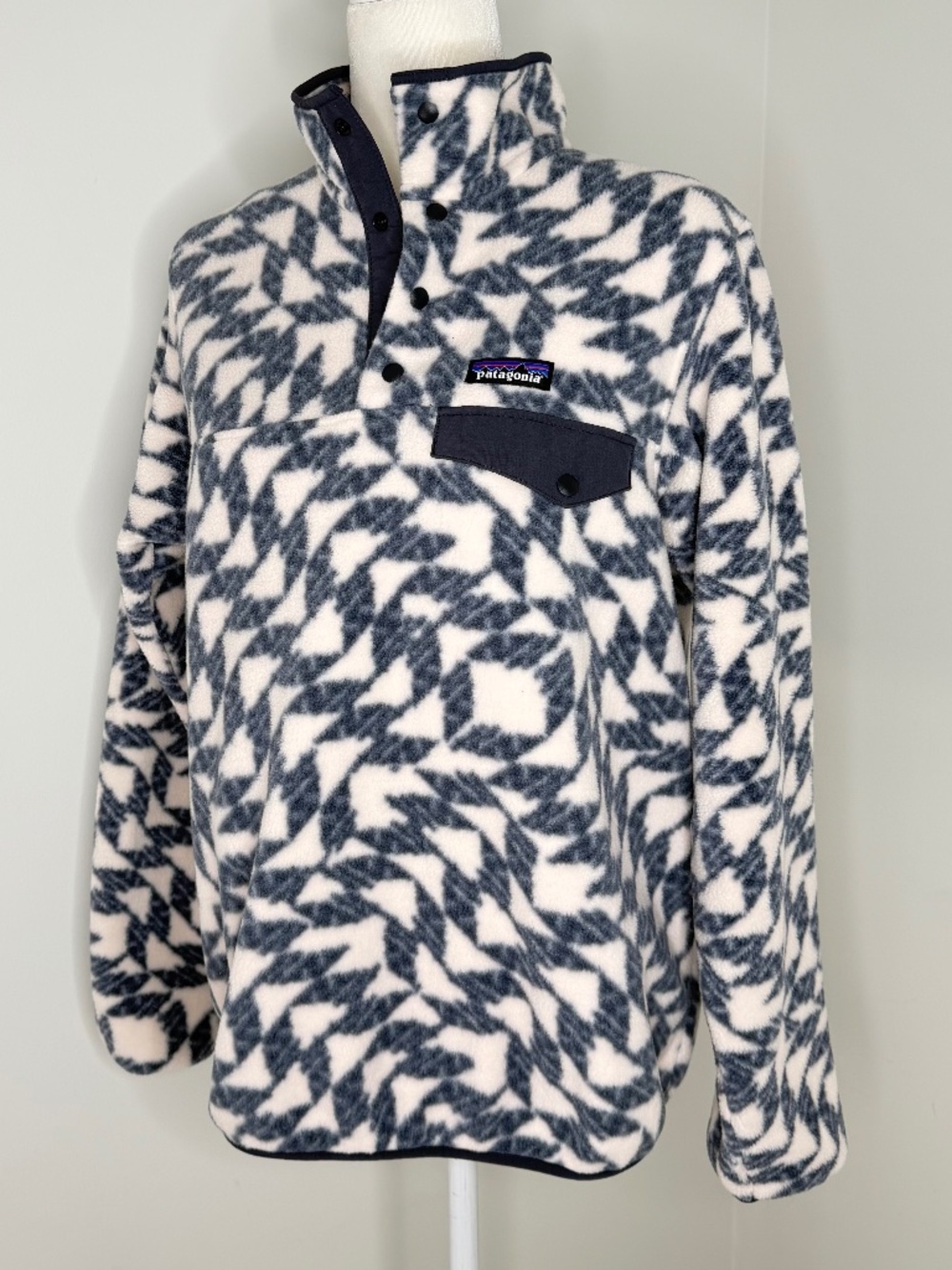 Patagonia Synchilla Blue and White Geometric Pattern M
